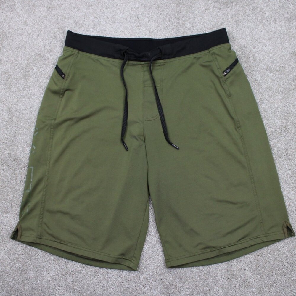 Hylete Shorts Mens Medium Green/Black Polyester Stretch Athleisure w/ 11" inseam